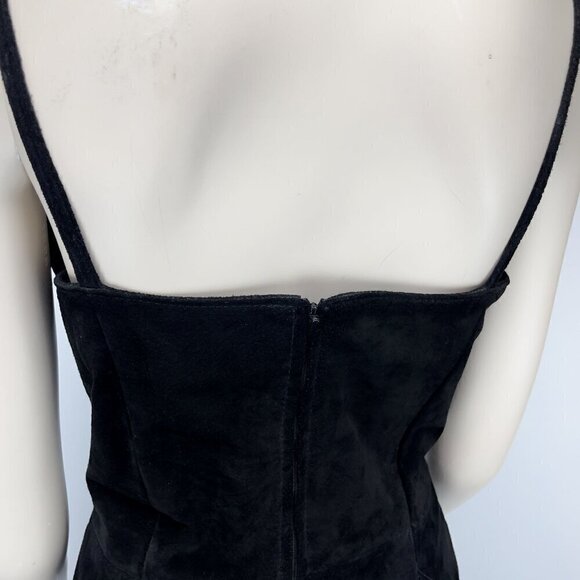 BAGATELLE Fitted Suede Leather VTG 90’s Minimalist Sheat Black Dress s 6 - Picture 4 of 8